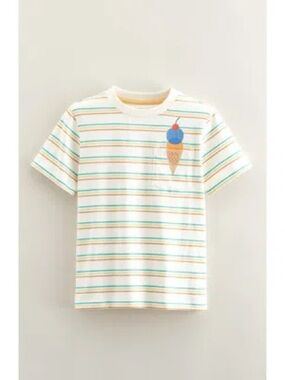 Tucker & Tate Stripe Cream & Teal Kids Tee with Ice Cream Pocket Graphic